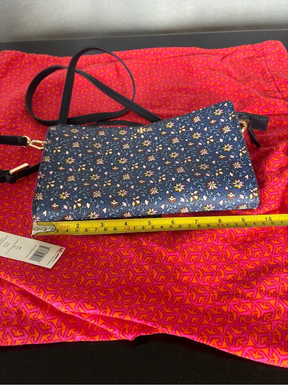Authentic Tory Burch Kerrington blue floral Wallet Crossbody convertible clutch